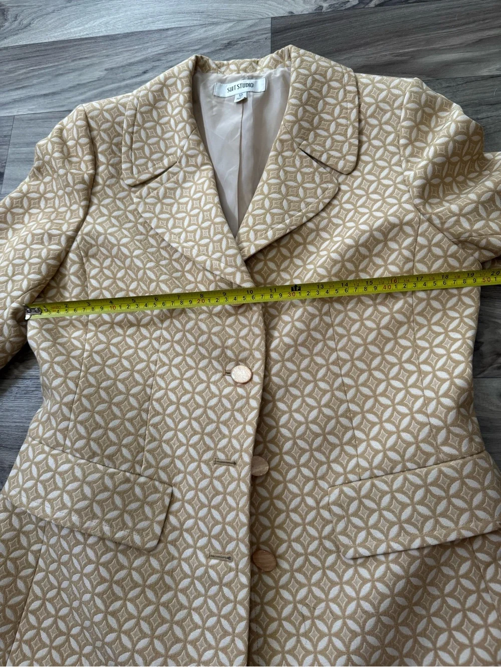 Vintage Suit Studio Geometric Print Notched Duster Blazer Size 12 Old Money Mod